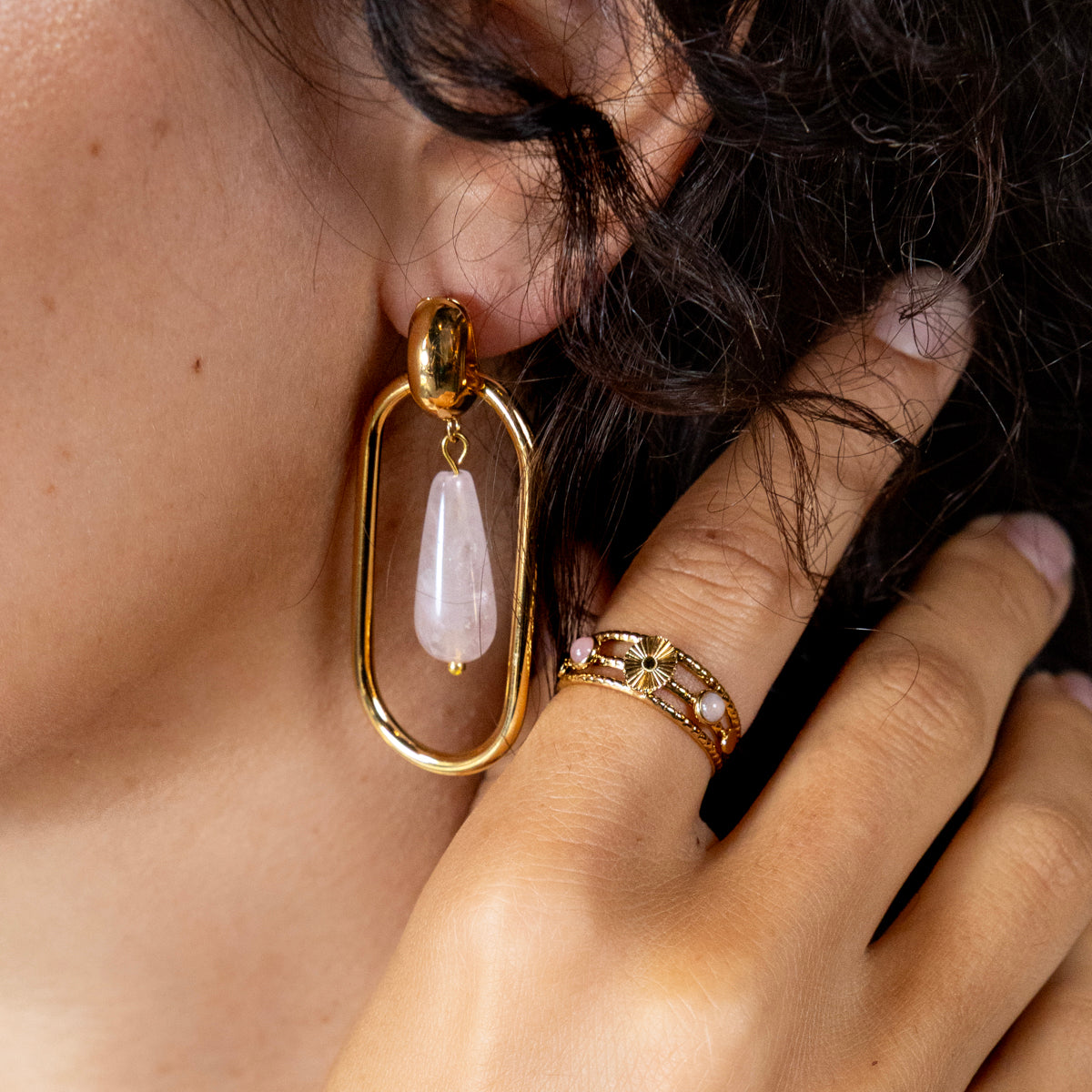 Boucles d'oreilles Jannah - Quartz rose