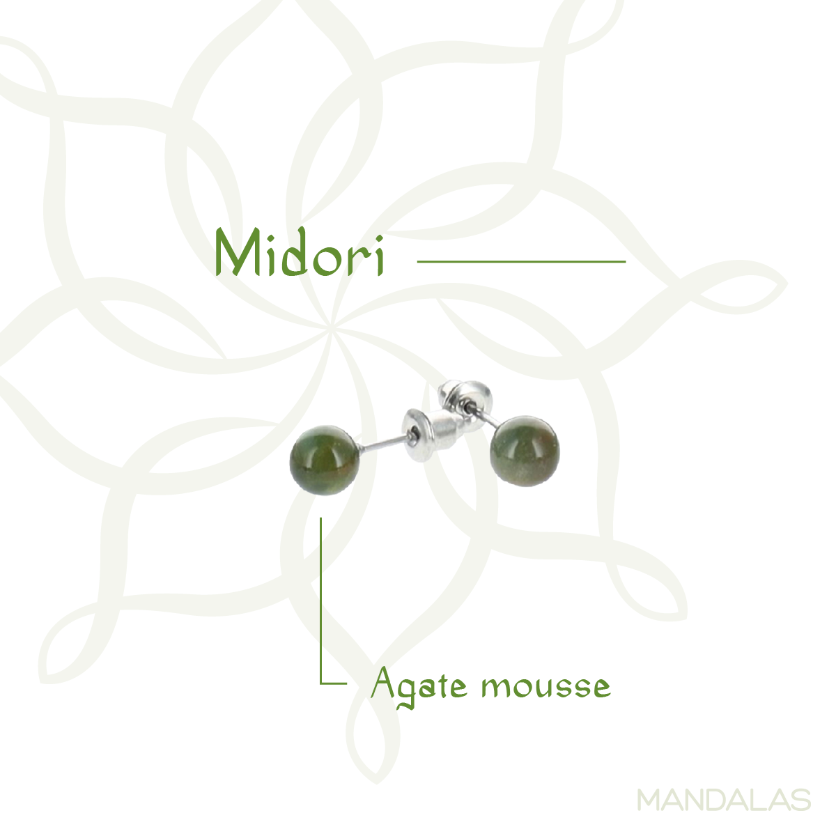Boucles d'oreilles puces Midori - Agate Mousse 8mm