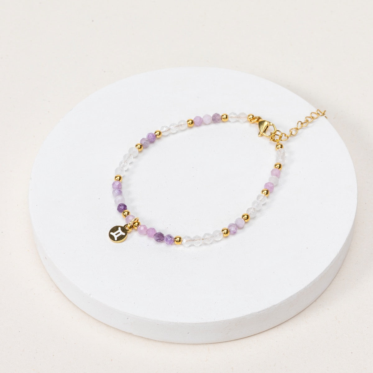 Bracelet Gémeaux - Pierre de lune blanche / Lépidolite