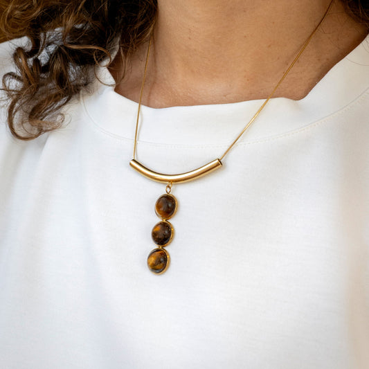 Collier 3 cabochons Tynéa - Oeil de tigre