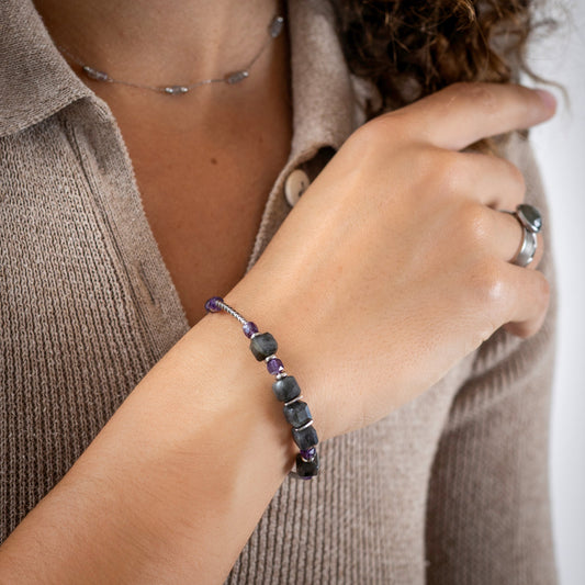 Bracelet semi-rigide Coco - Labradorite extra & Améthyste