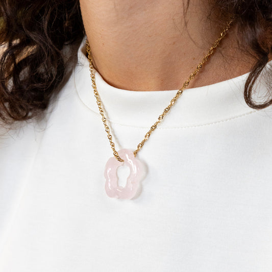 Pendentif Camélia - Quartz rose