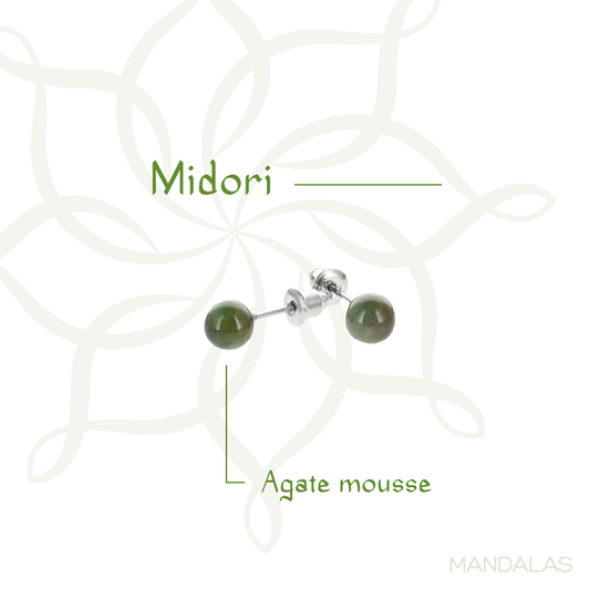 Boucles d'oreilles puces Midori - Agate Mousse 8mm