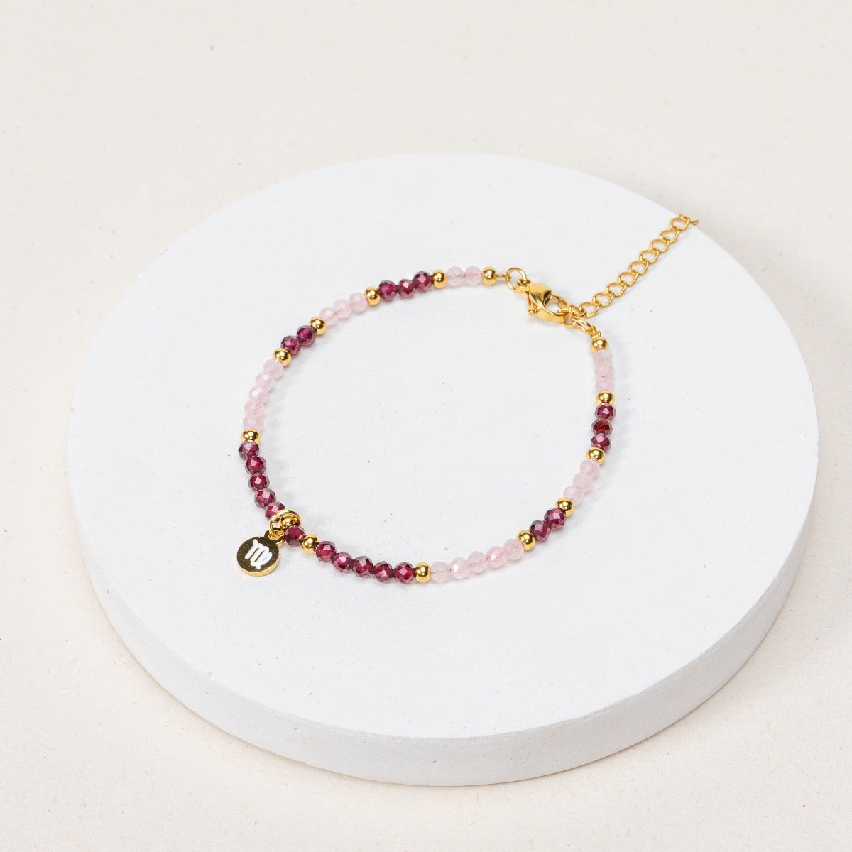 Bracelet Vierge - Quartz rose / Grenat