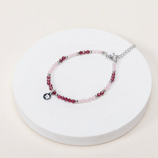 Bracelet Vierge - Quartz rose / Grenat