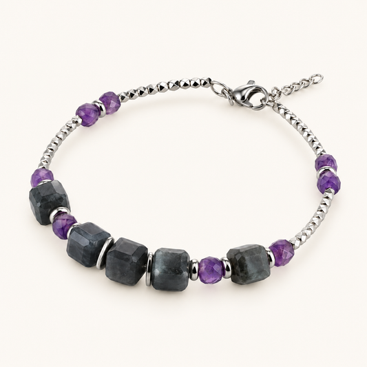 Bracelet semi-rigide Coco - Labradorite extra & Améthyste