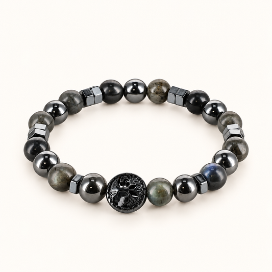 Bracelet Willo - Hématite & Pierre de lune noire