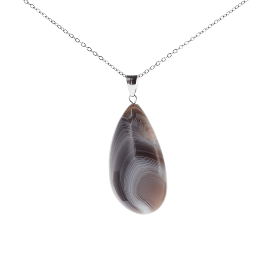 Pendentif Booa - Agate Botswana - Chaîne 80cm