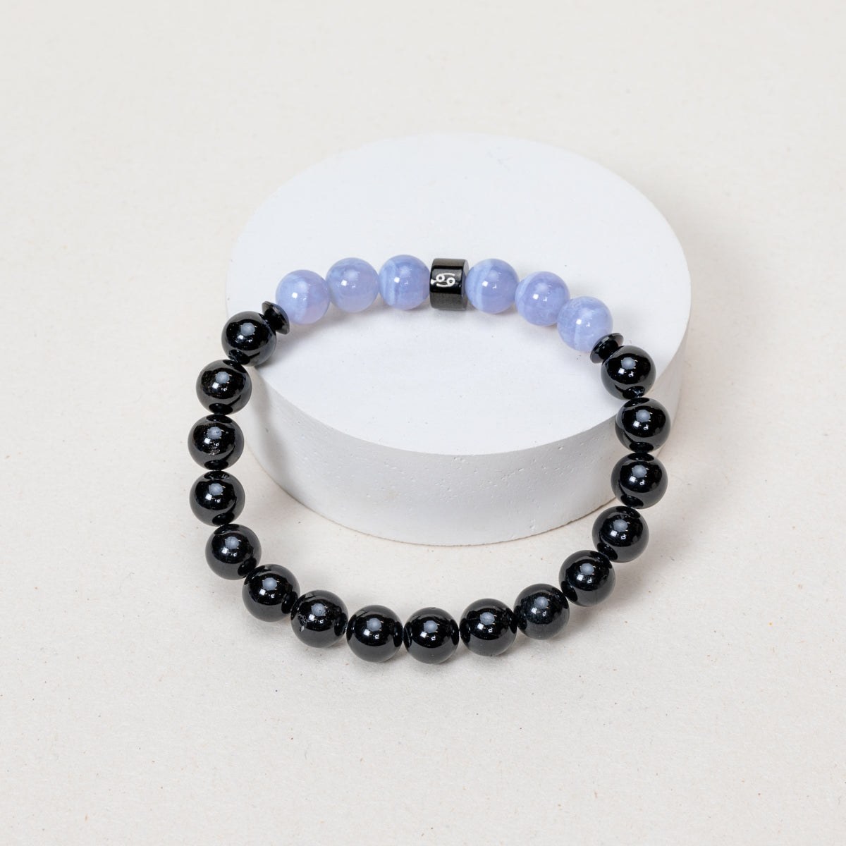 Bracelet Cancer - Tourmaline, Calcédoine - Noir