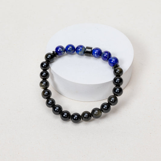 Bracelet Verseau - Obsidienne Dorée, Lapis Lazuli - Noir