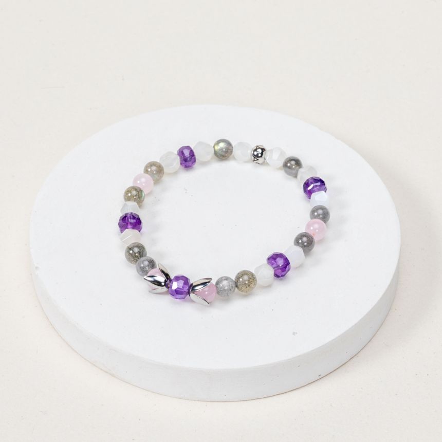 Bracelet Aqua - Labradorite, Améthyste, Pierre de Lune, Quartz rose
