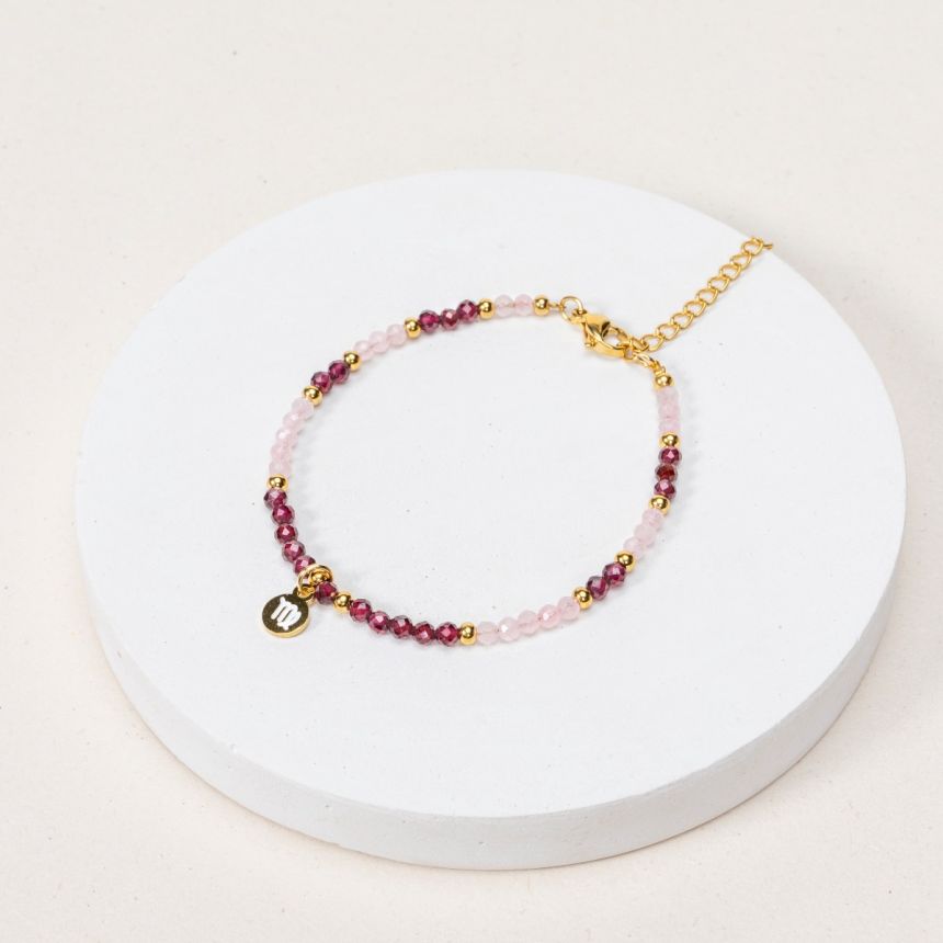 Bracelet Vierge - Quartz rose / Grenat