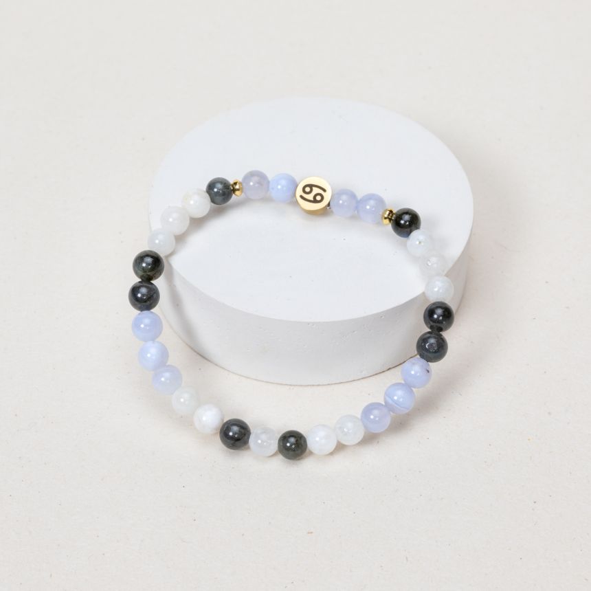 Bracelet Cancer - Pierre de Lune noire, Pierre de Lune, Calcédoine