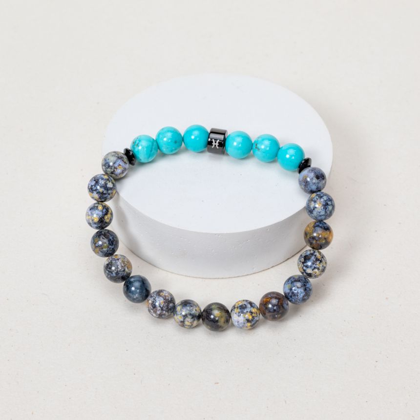 Bracelet Poisson - Jaspe Océan, Turquoise - Noir