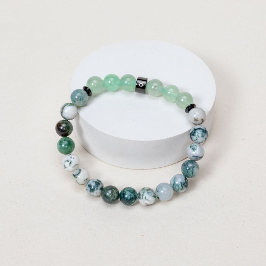 Bracelet Taureau - Agate Arbre, Aventurine Verte - Noir